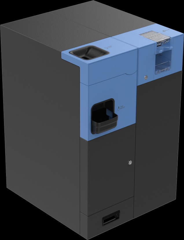 Monnayeur automatique IRONBOX — vue latérale avec logo Vertigo